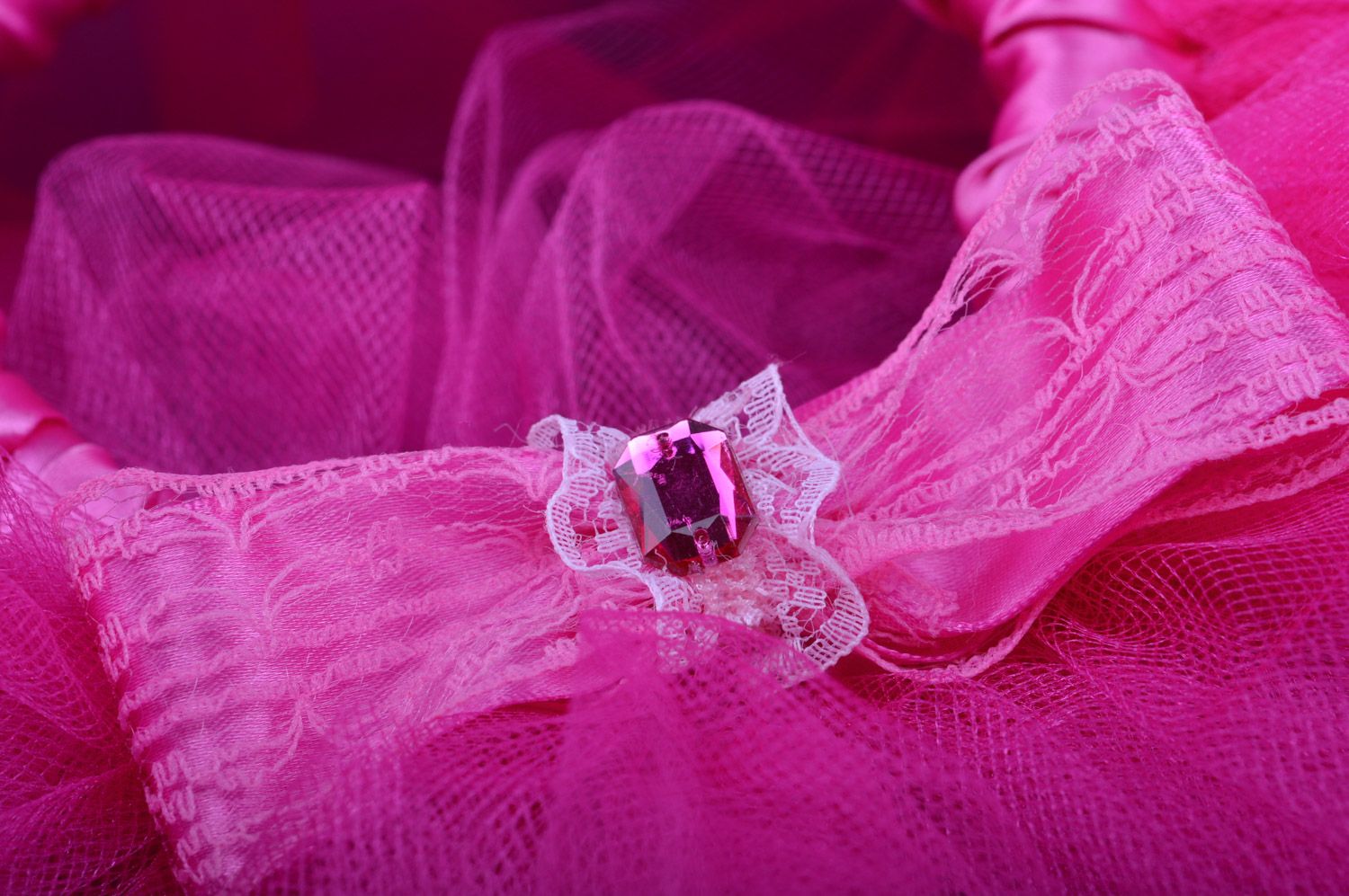 Jupe tutu de tulle faite main originale rose avec rubans et strass pour fille  photo 4