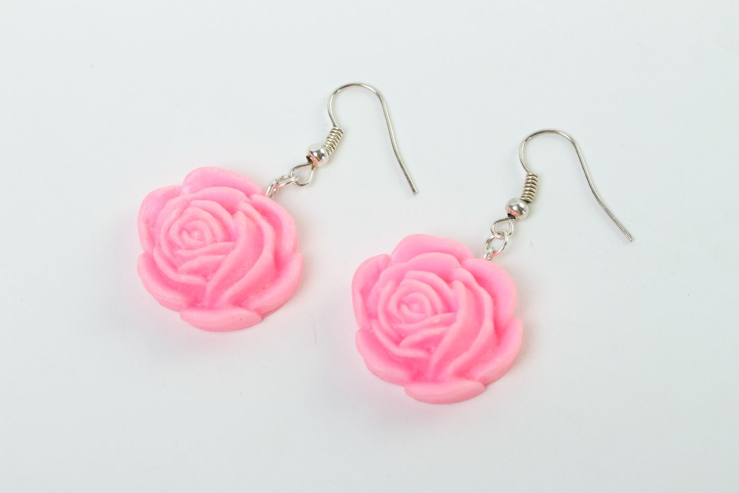 Ohrringe für Damen handgemachter Schmuck Ohrringe mit Blumen rosafarbig rund foto 2