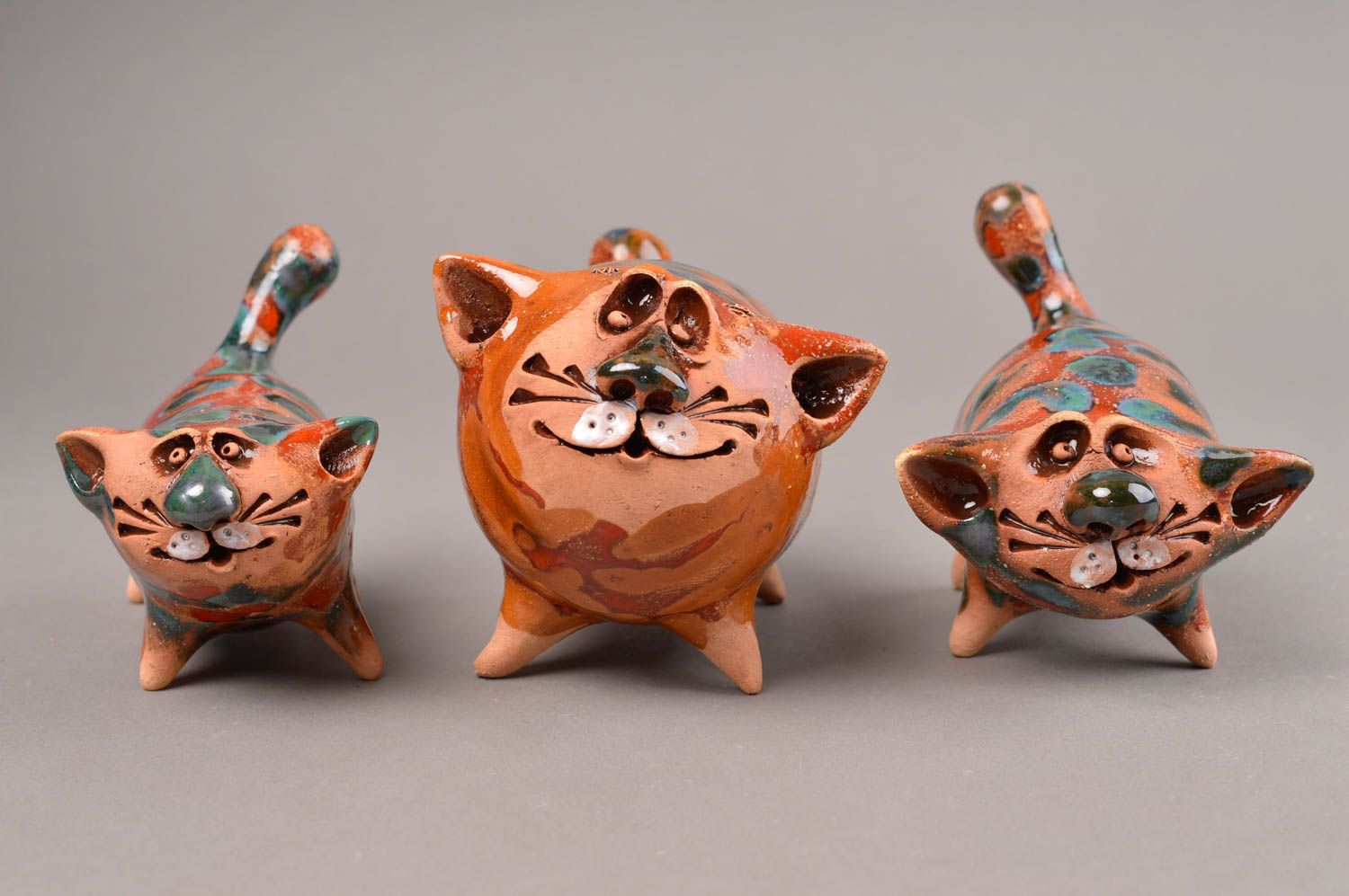 Фигурки животных статуэтки ручной работы глиняные статуэтки 3 шт коты набор фото 3