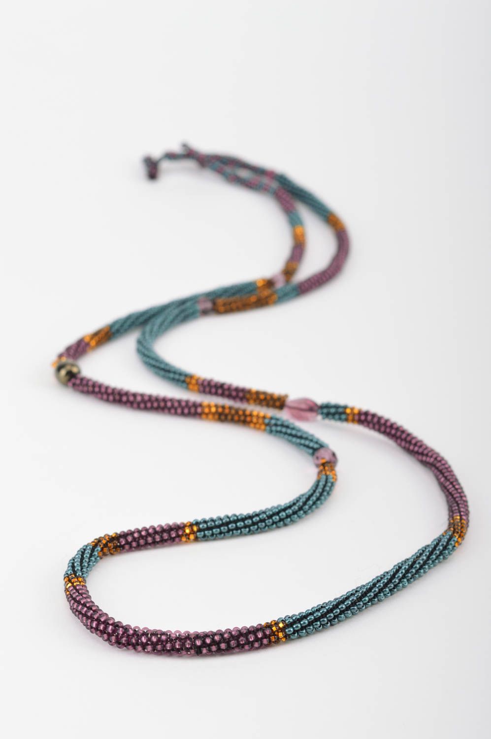 Beautiful colorful women's handmade designer beaded cord necklace photo 3