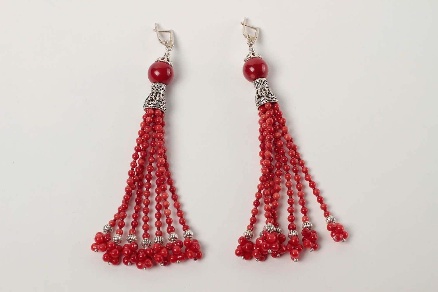 Pendientes de plata rojos hechos a mano aretes de moda accesorio para mujer  foto 2