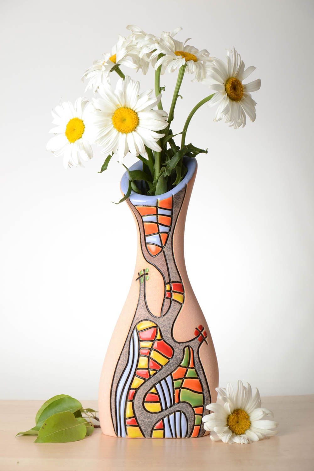 14 inches tall handmade ceramic glazed hand-painted flower vase 2 lb photo 1