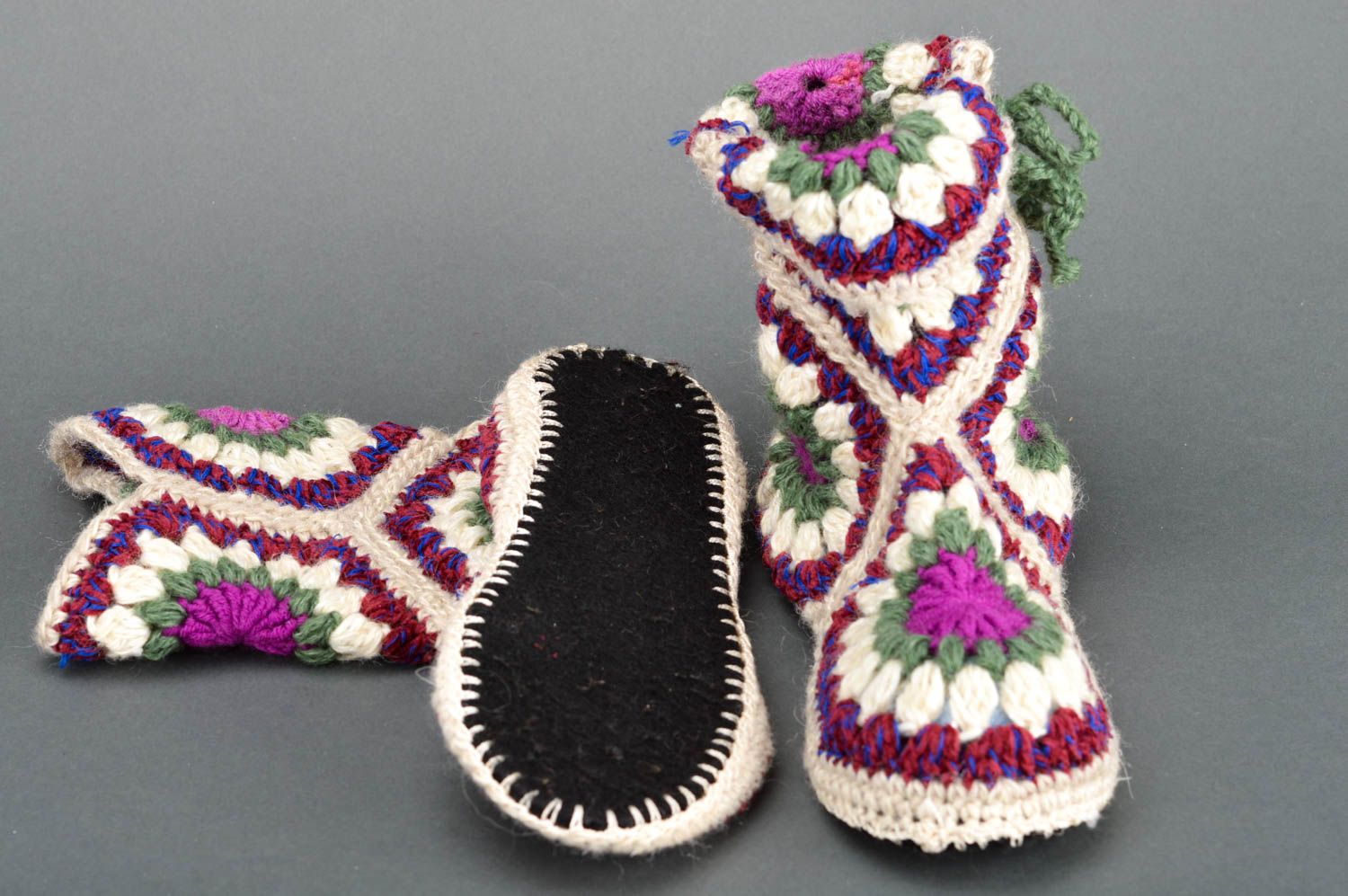 Handmade crocheted slippers unusual beautiful slippers designer warm shoes photo 5