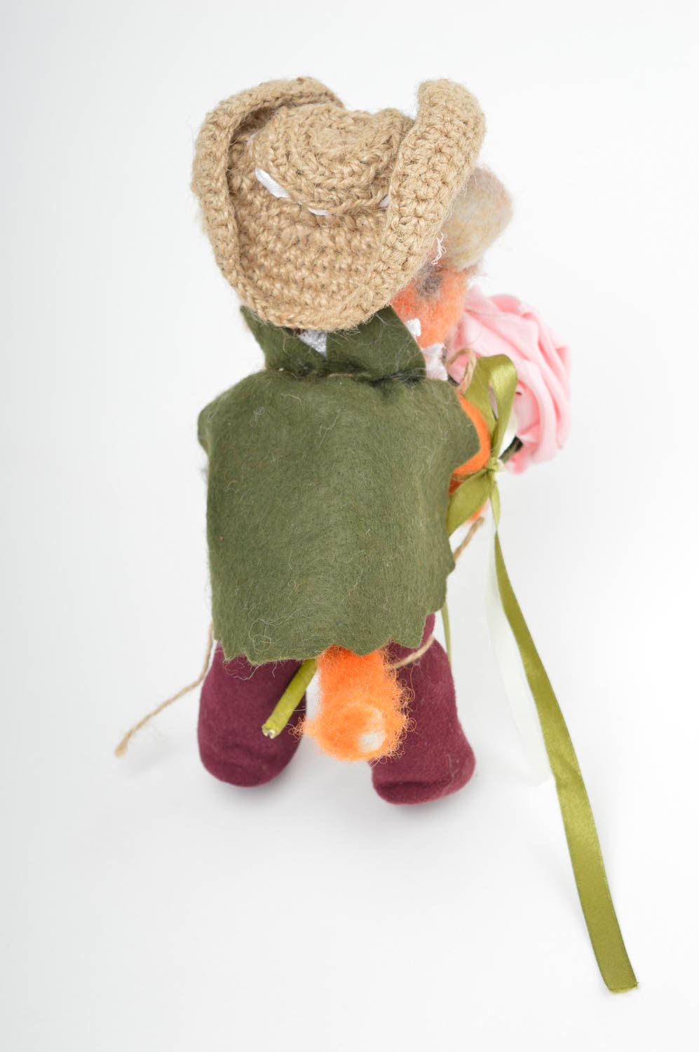 Handmade natürliches Spielzeug Deko Figur Designer Geschenk Katze mit Blume foto 4