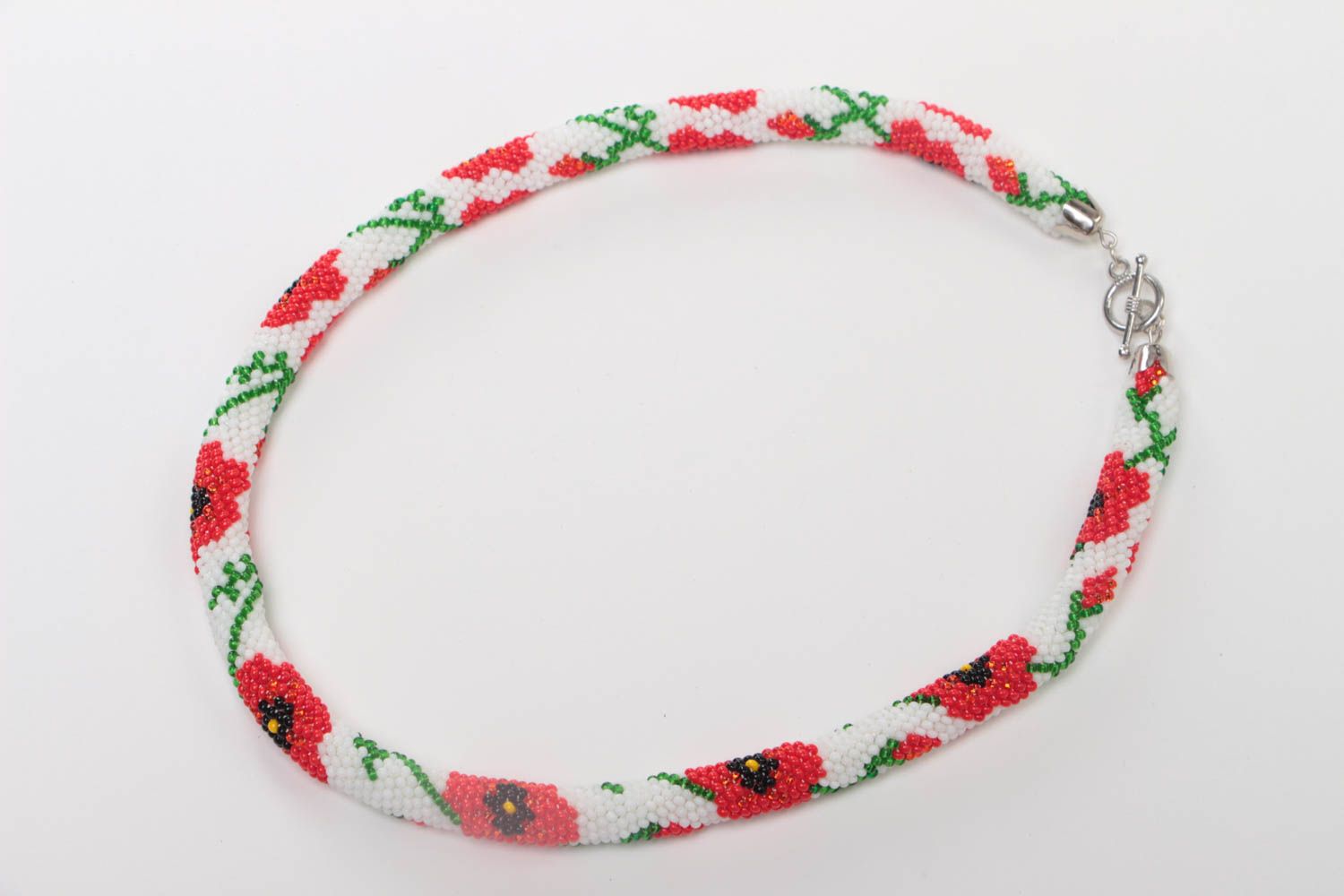 Collar de abalorios artesanal con ornamento floral hecho a mano original foto 2