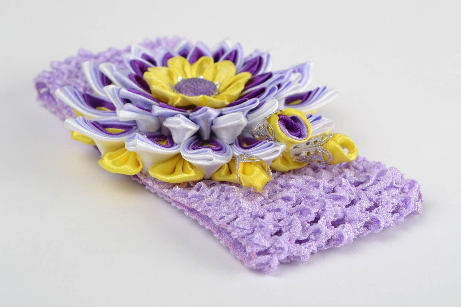 Handgemachtes künstlerisches Haarband Blumen für ein Mädchen grell handgemacht foto 3
