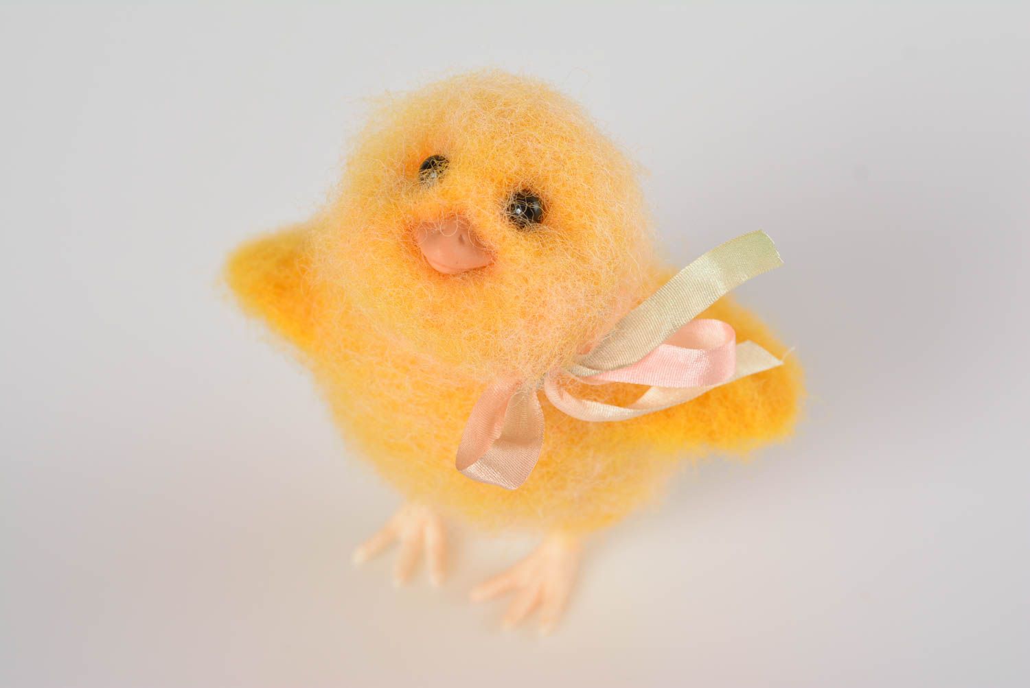 Jouet poussin fait main Peluche en laine Cadeau enfant statuette jaune photo 5