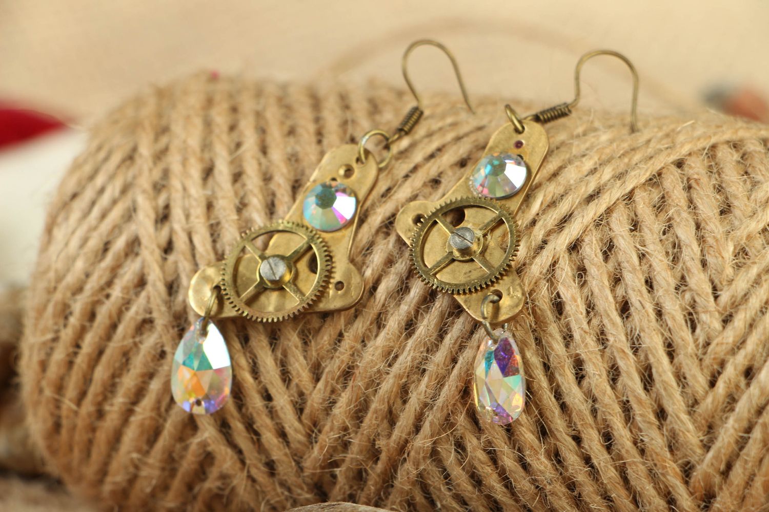 Steampunk long earrings with clockwork details photo 5