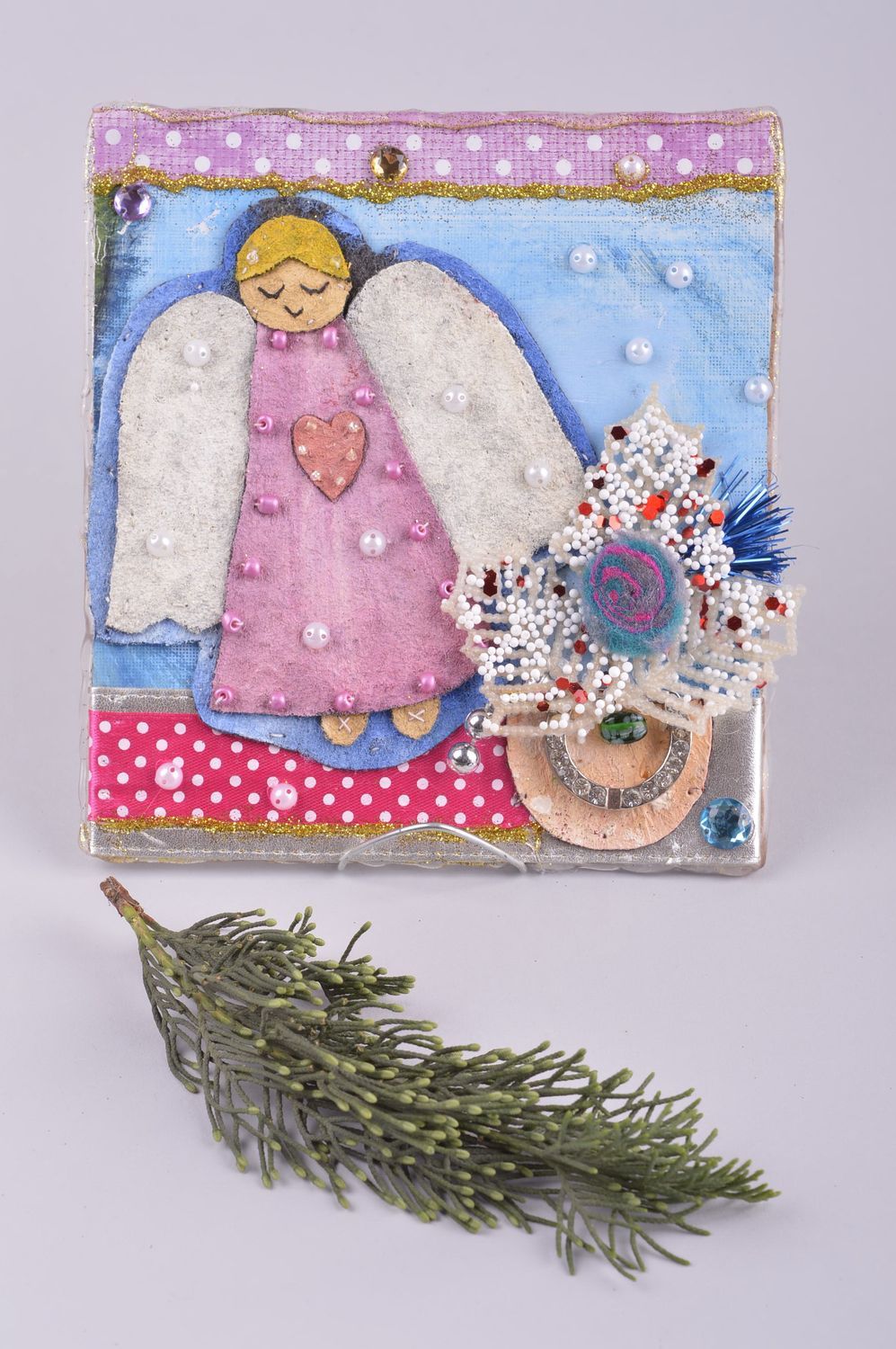 Panel decorativo hecho a mano adorno navideño decoración de pared con ángel foto 1