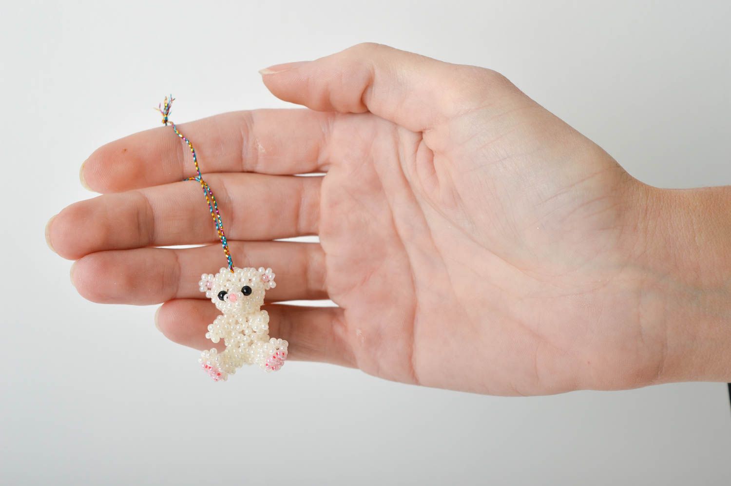 Porte-clés fait main Jouet miniature ourson Déco à suspendre perles de rocaille photo 2