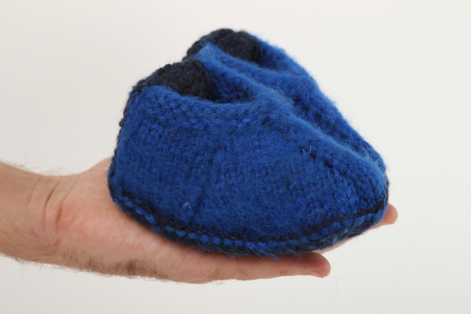 Pantoufles enfant faites main Pantoufles en laine bleues Chaussons d'intérieur photo 5