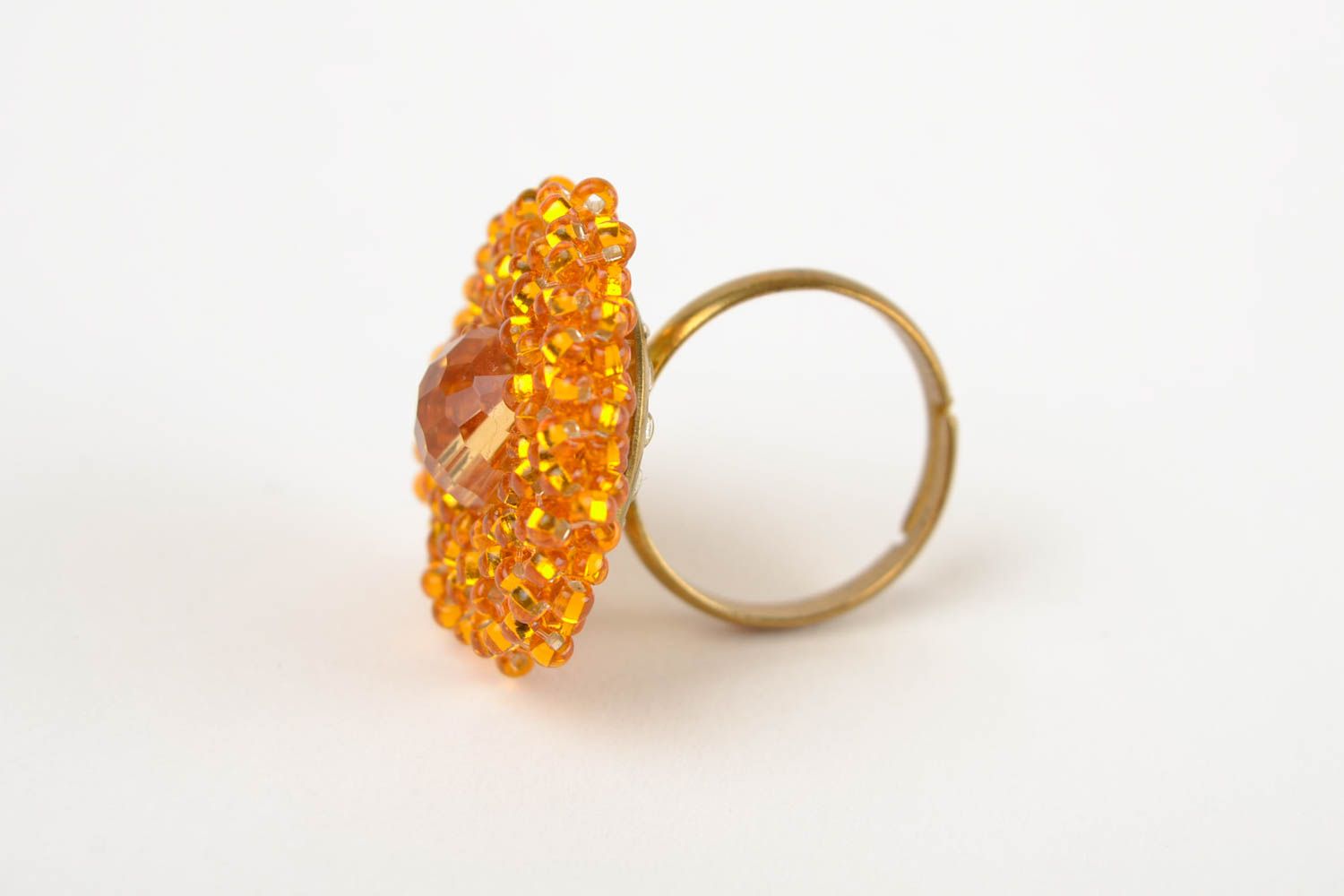 Handmade Designer Accessoires Schmuck aus Glasperlen Ring Damen grell gelb schön foto 4