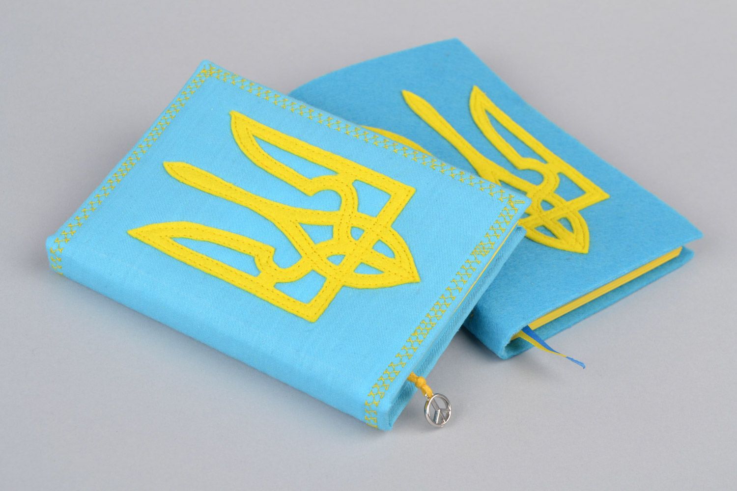 Set of 2 handmade notebooks with fabric covers with Ukrainian coat of arms photo 3