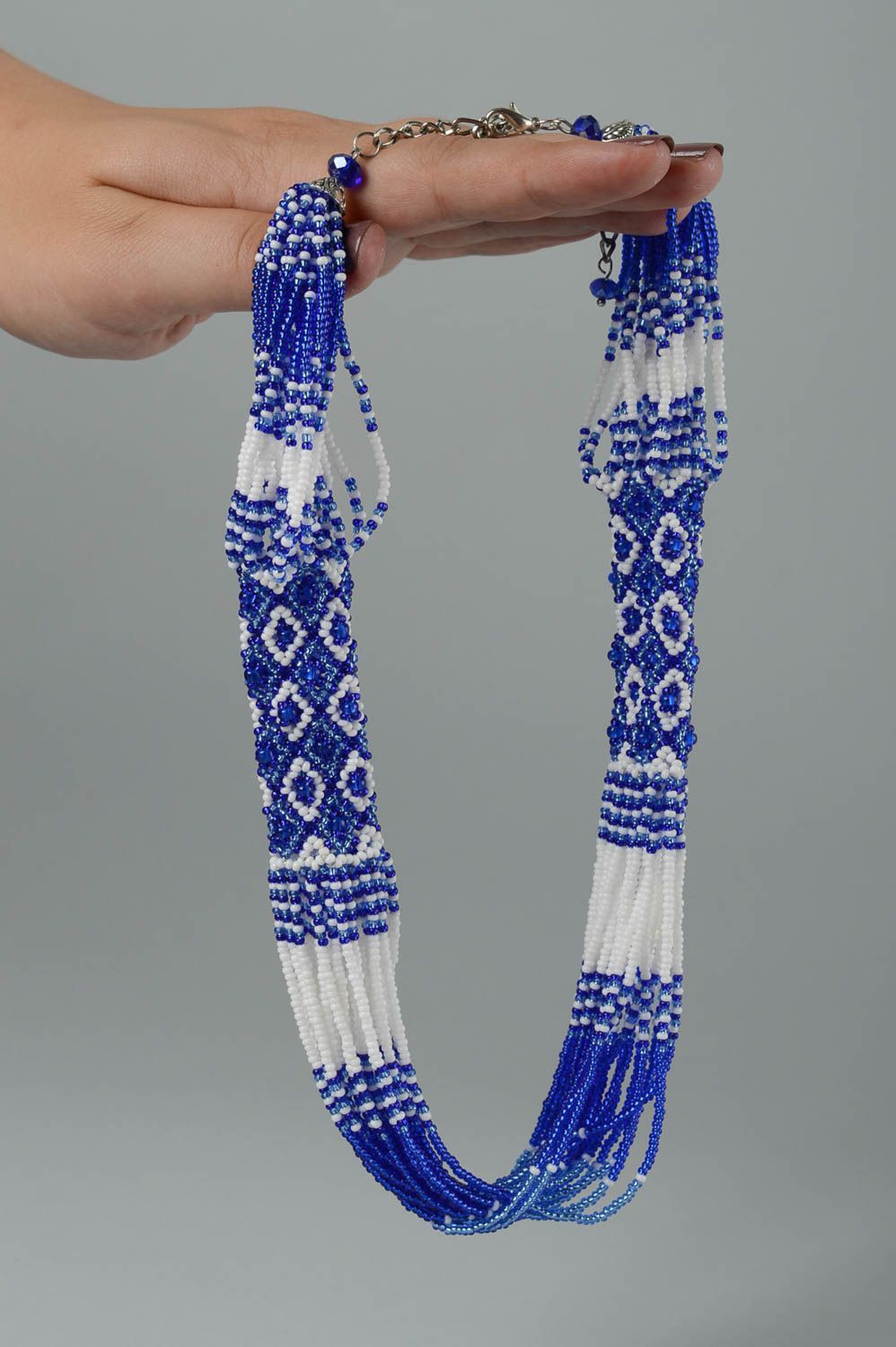 Collier Halskette handgefertigt Rocailles Schmuck Accessoire für Frauen blau foto 5