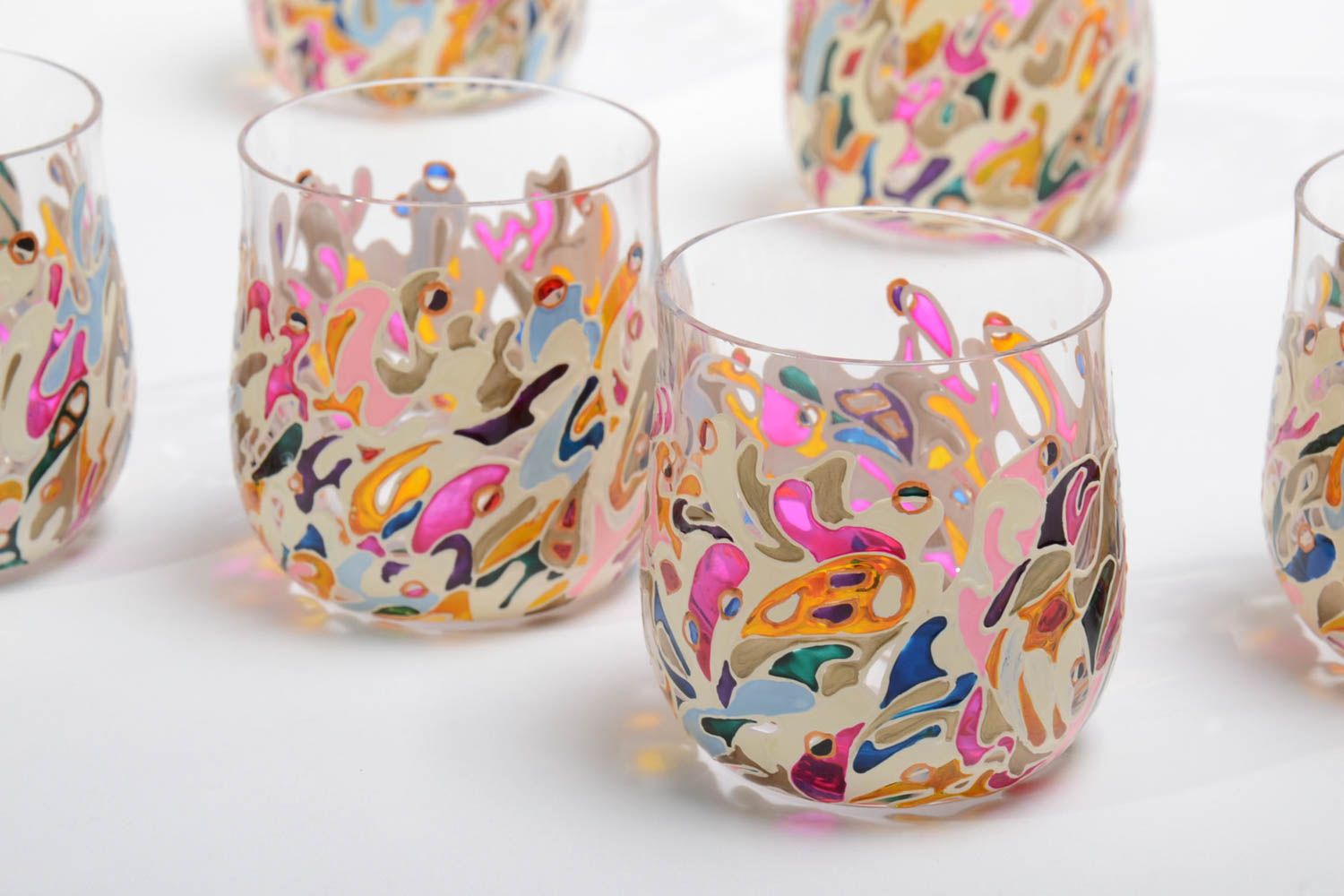 Ensemble de 6 petits verres 10 cl en verre tchèque peints de couleurs faits main photo 4