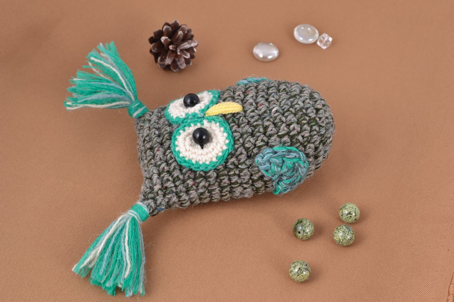 Soft crochet toy gray owl photo 1