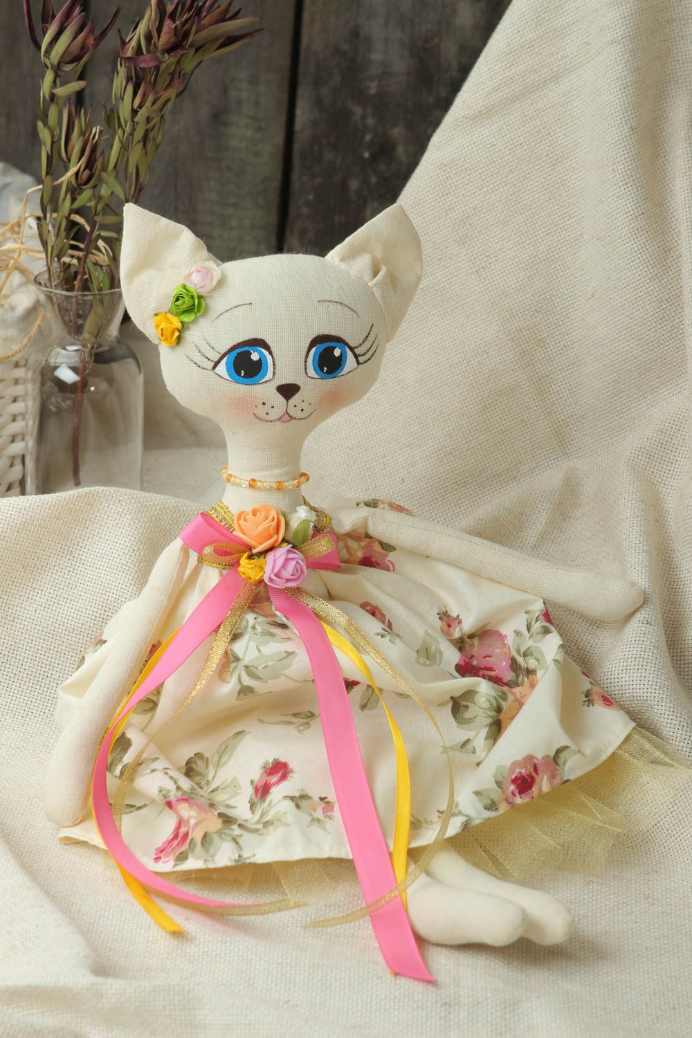 Muñeco de trapo peluche artesanal decoración de dormitorio gatito gracioso foto 1