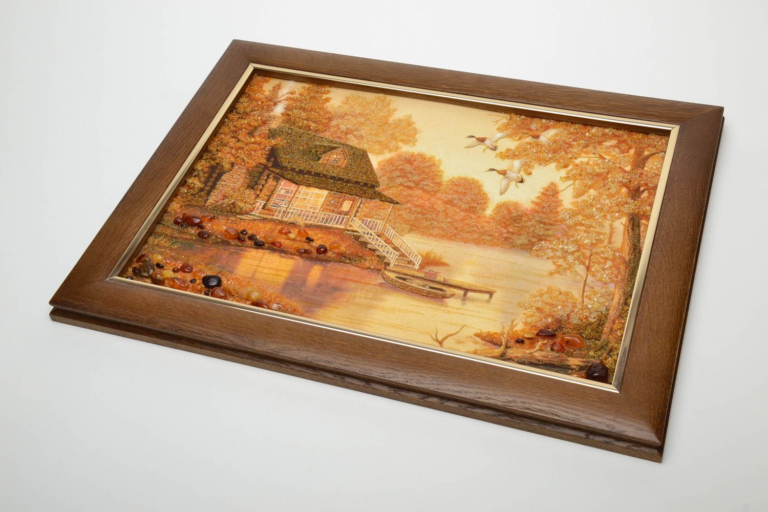 Tableau en ambre paysage imprimé encadré en bois fait main cadeau original photo 2