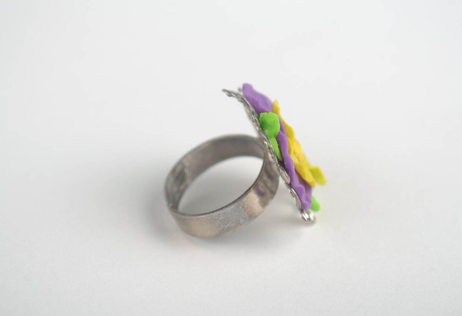 Кольцо ручной работы украшение из холодного фарфора в виде цветка модное кольцо фото 4