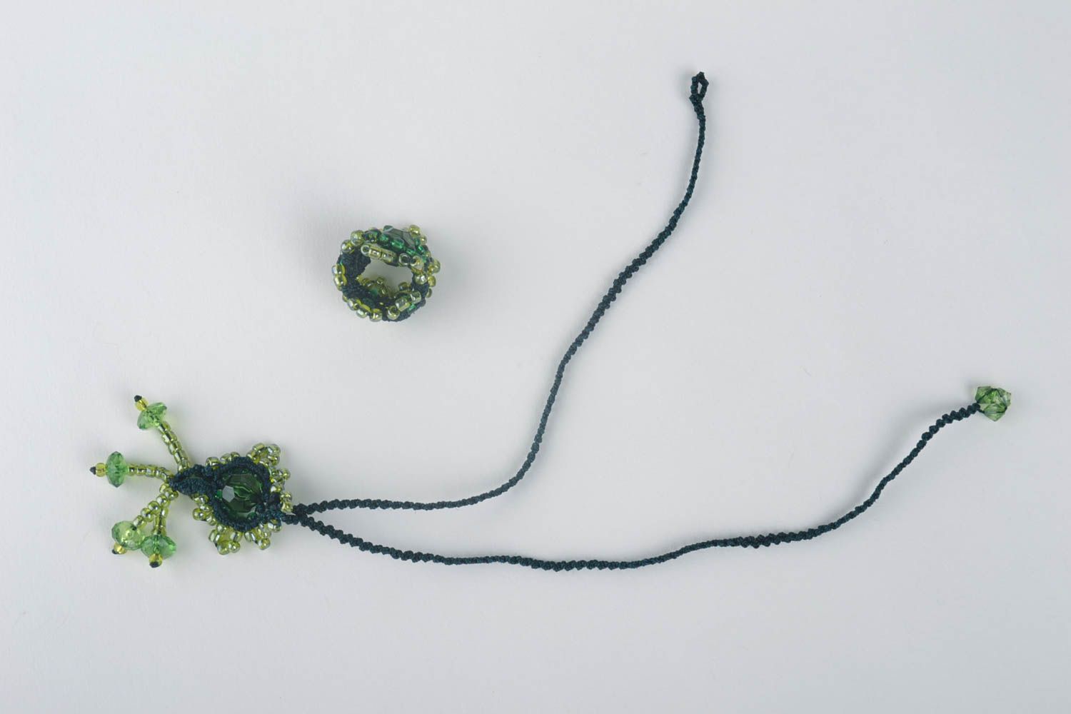 Handmade textile jewelry set woven ring woven pendant beaded ring beaded pendant photo 3