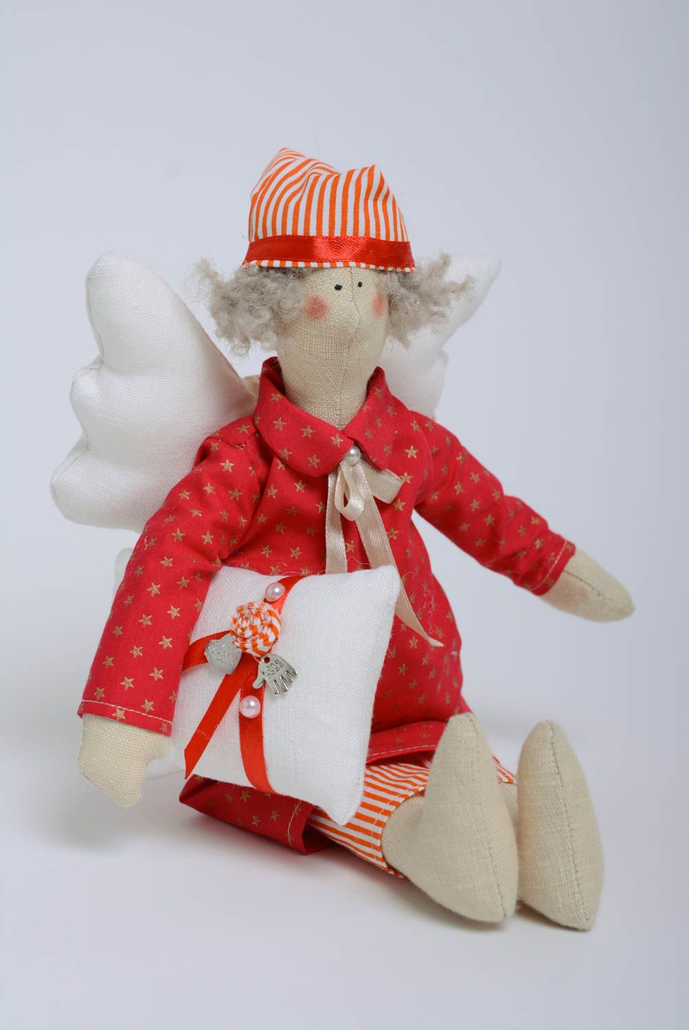 Тканевая игрушка из хлопка мягкая красивая детская ручной работы Ангел в пижаме фото 4