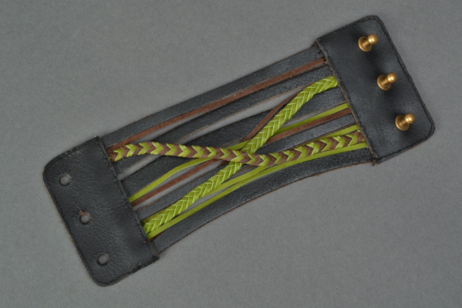 Wide leather bracelet with weaving photo 3