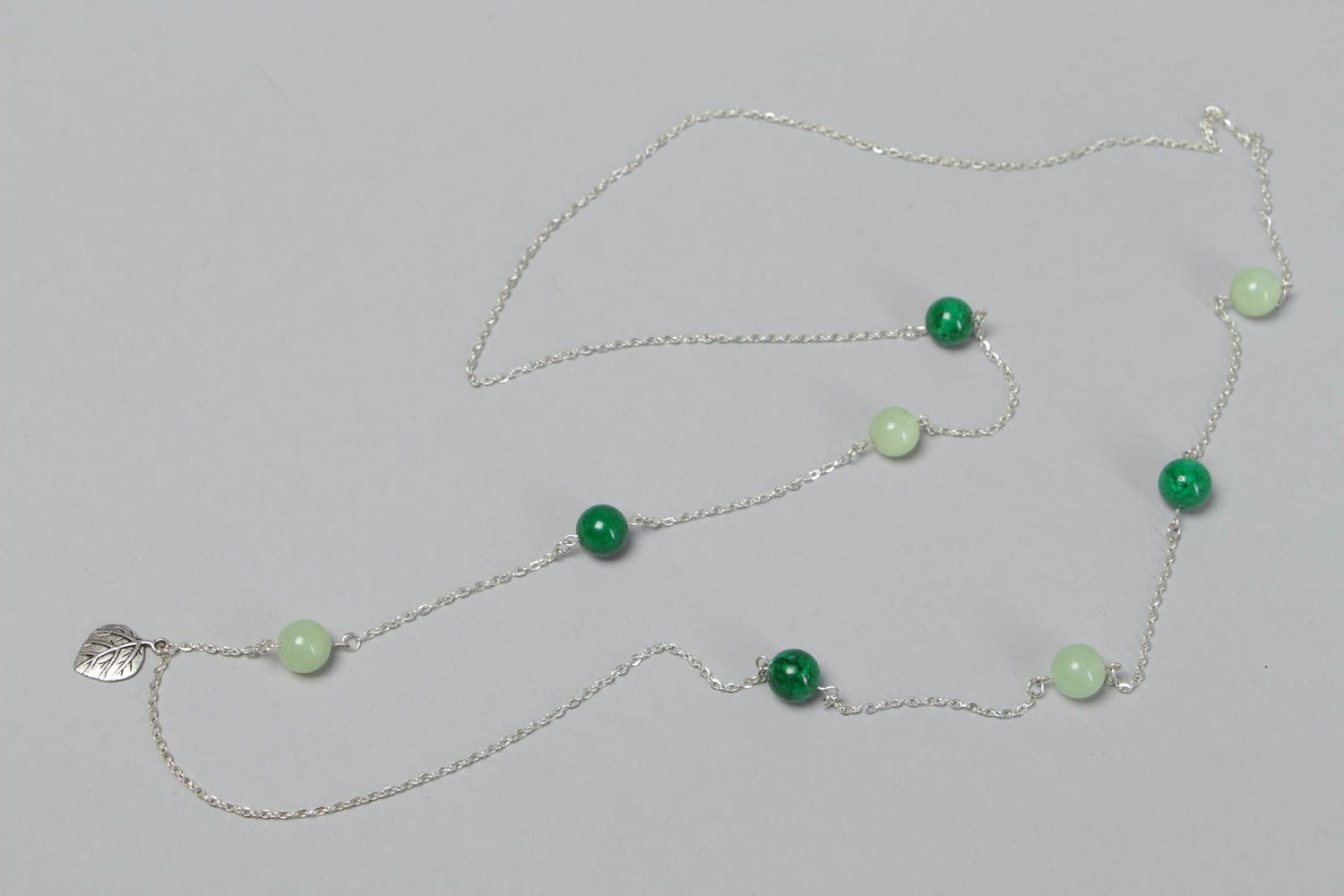 Handmade necklace with natural stones long green accessory jewelry on chain photo 2