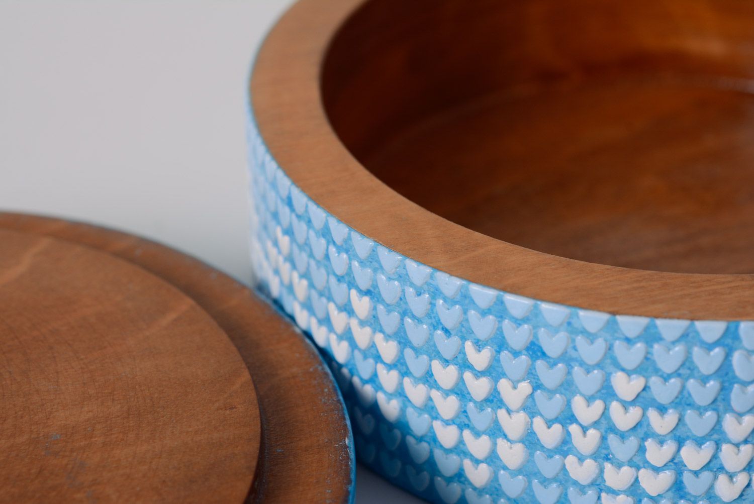 Blaue runde schöne interessante Designer Decoupage Schatulle aus Holz Handarbeit  foto 3