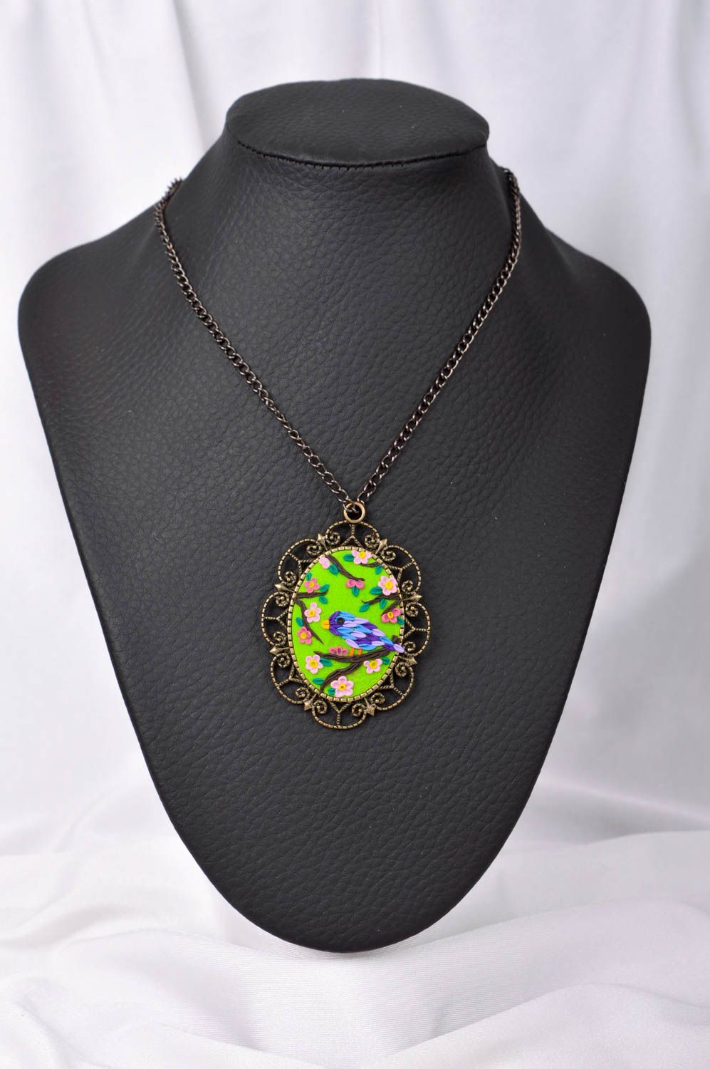 Handmade pendant clay pendant for women unusual jewelry designer accessory photo 1