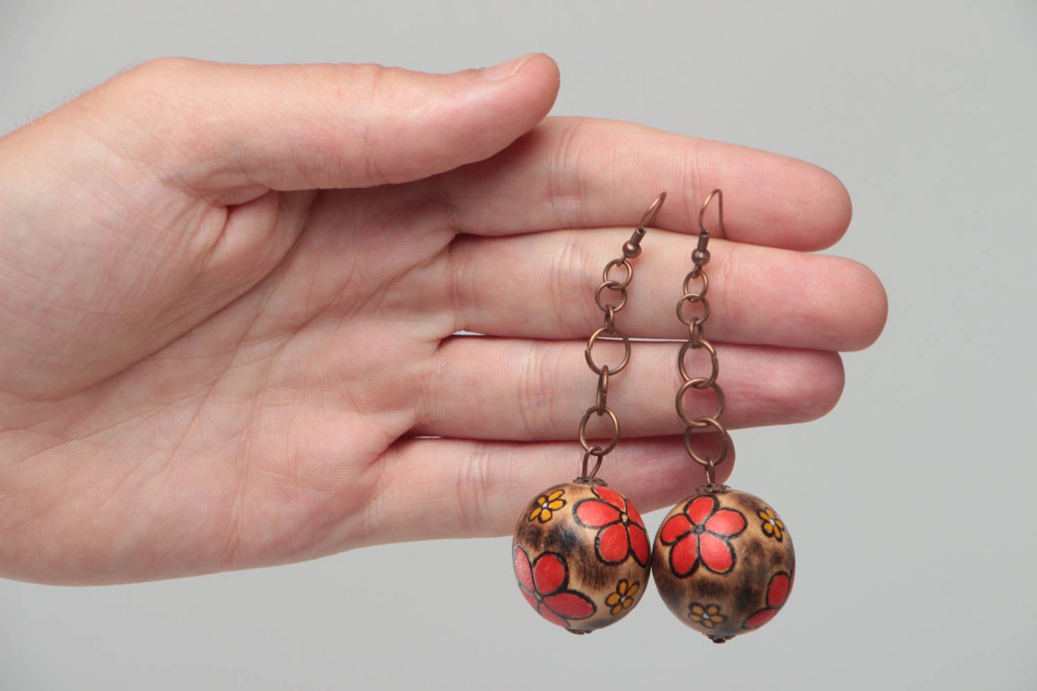 Handcrafted jewelry wooden earrings ball earrings designer accessories photo 4