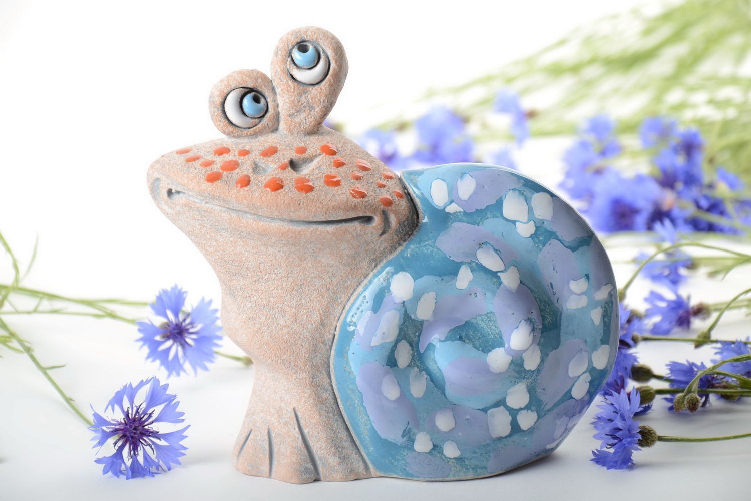 Handmade semi porcelain figurine money box painted with pigments Blue Snail photo 1