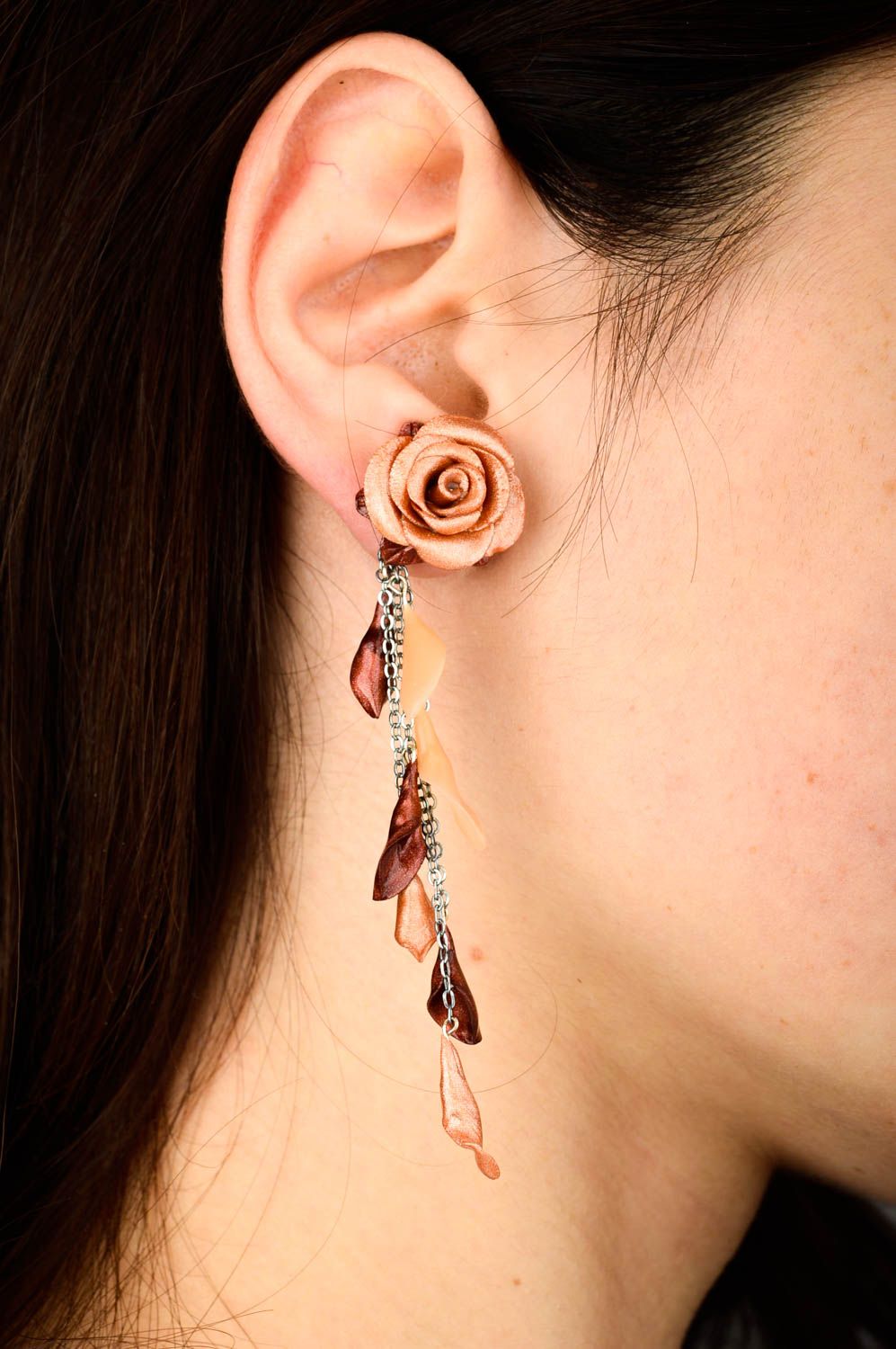 Lange Blumen Ohrringe handmade Polymer Schmuck schönes Accessoire für Frauen foto 2