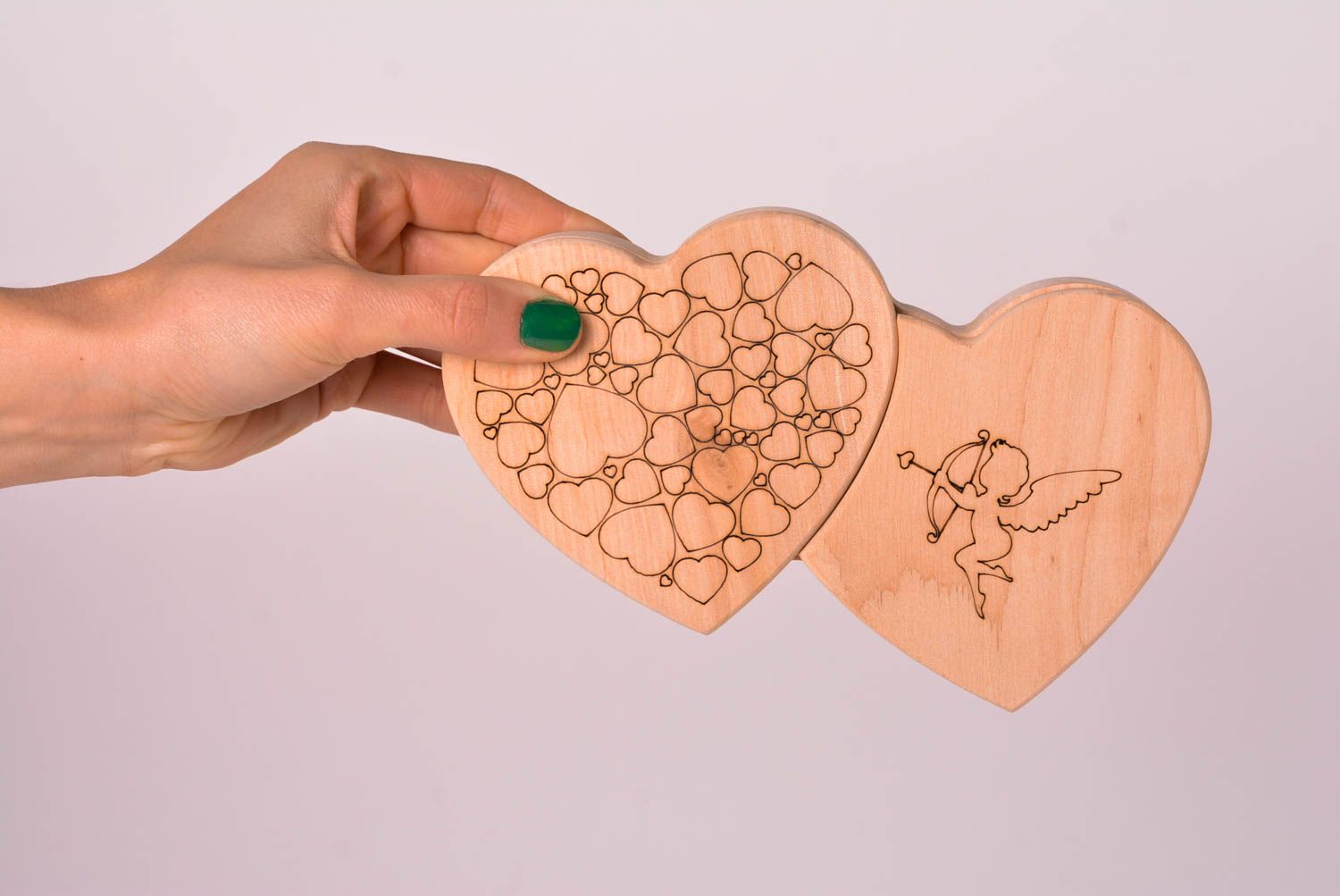 Boîte en bois fait main Coffret à bijoux deux cœurs liés Décoration maison photo 2