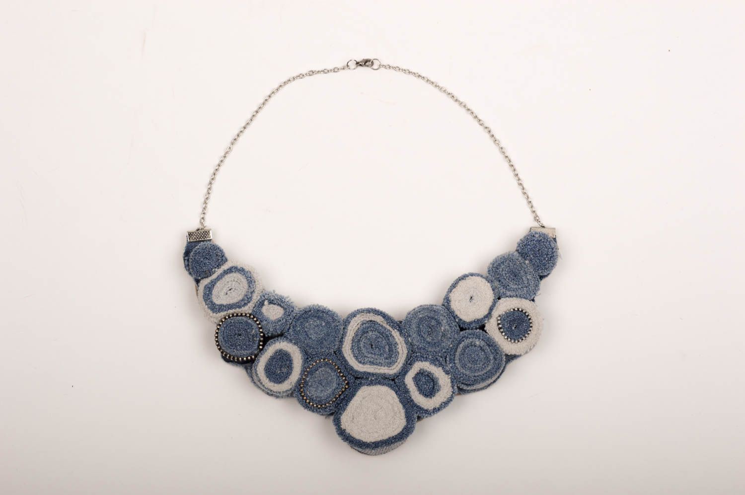 Handmade fabric necklace design jewelry denim necklace big necklace girls gift photo 3