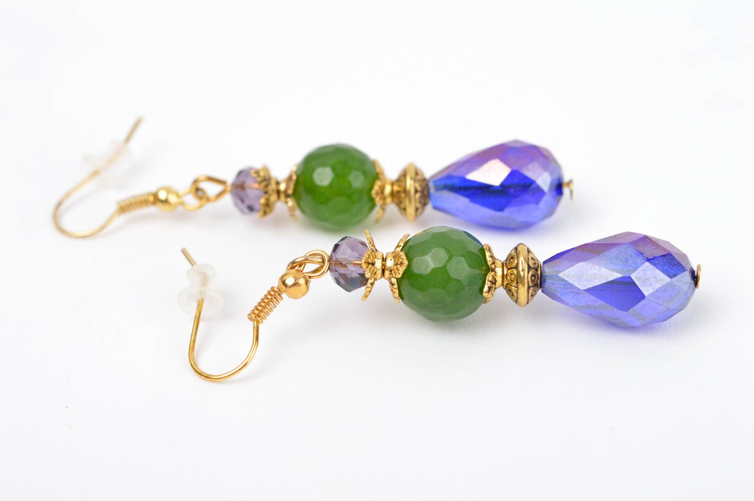 Ohrhänger Frauen handgemachte Ohrringe in Grün und Blau Mode Schmuck für Damen foto 5