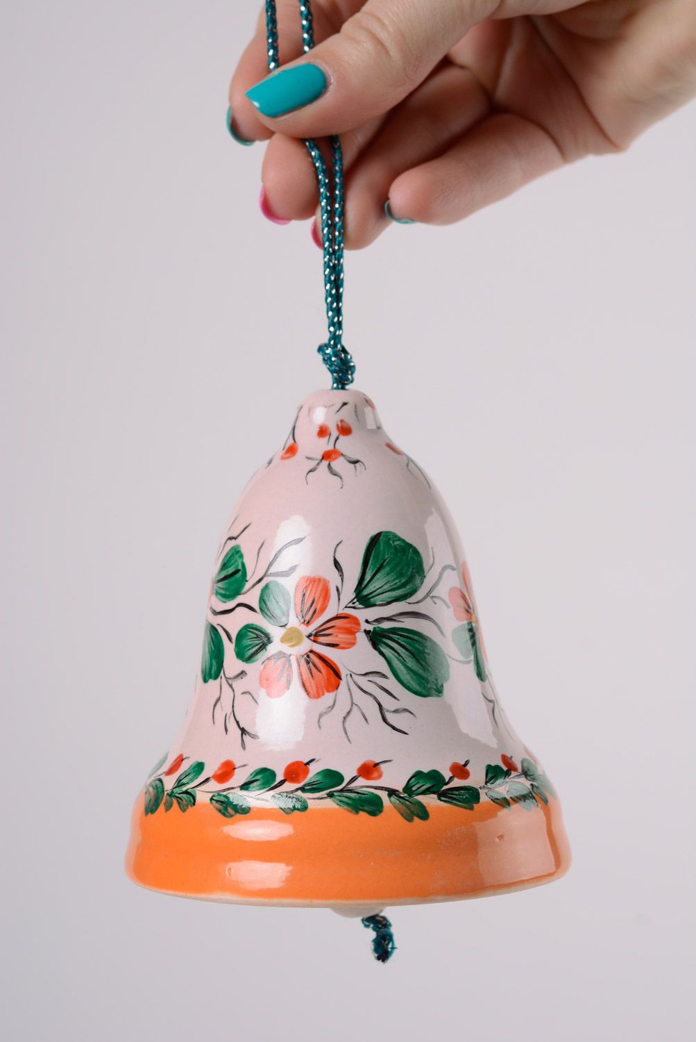 Красивый глиняный колокольчик с росписью ручной работы майолика авторская фото 2