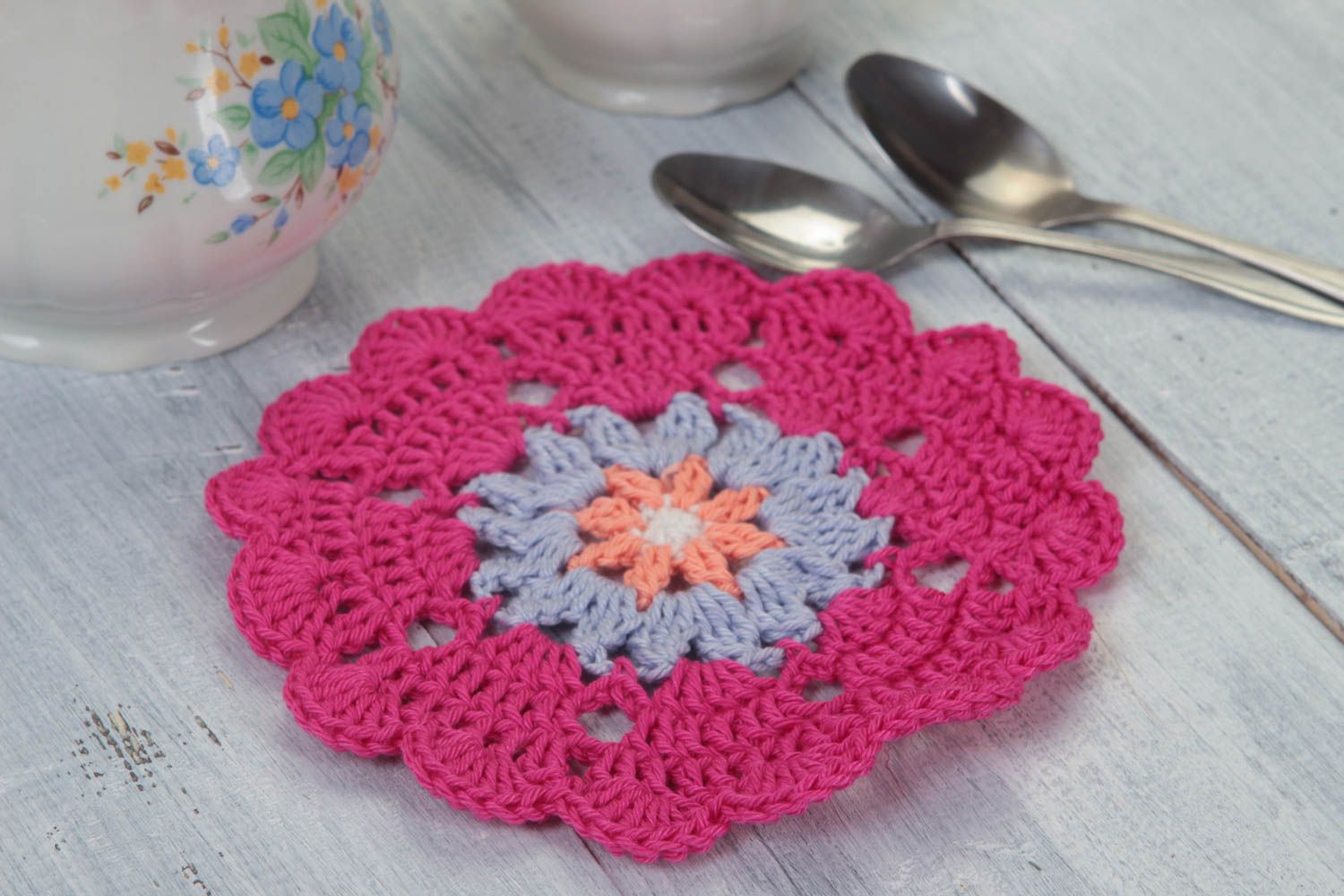 Unusual handmade pot holder round crochet potholder kitchen design gift ideas photo 1