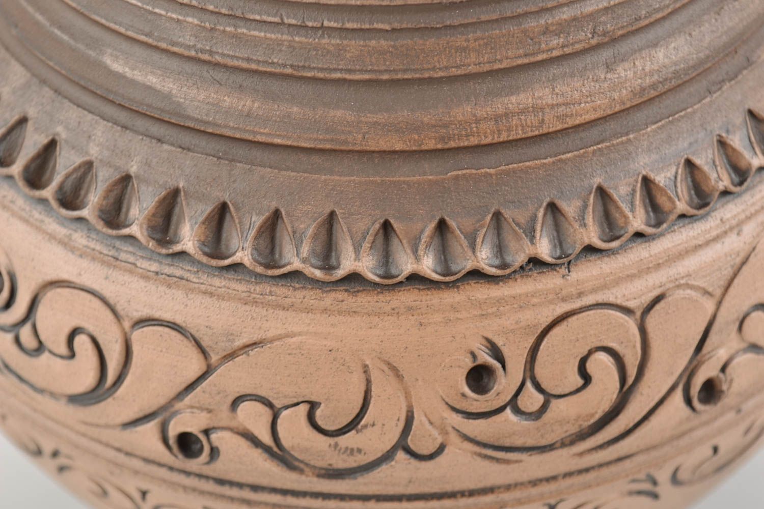 Cruche en argile avec couvercle faite main marron ornementée originale 75 cl photo 3