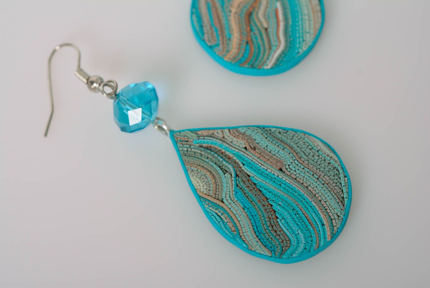 Handgemachte Tropfen Ohrringe aus Polymer Ton in Blau elegant stilvoll  foto 4