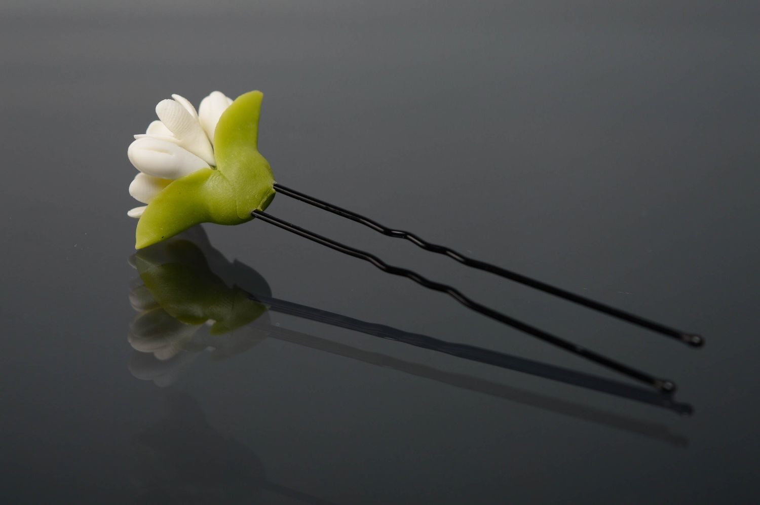 Шпилька из холодного фарфора с цветком фото 5