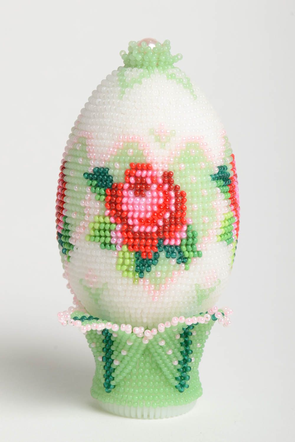 Oeuf de Pâques fait main Déco Pâques avec fleurs Déco maison perles rocaille photo 2