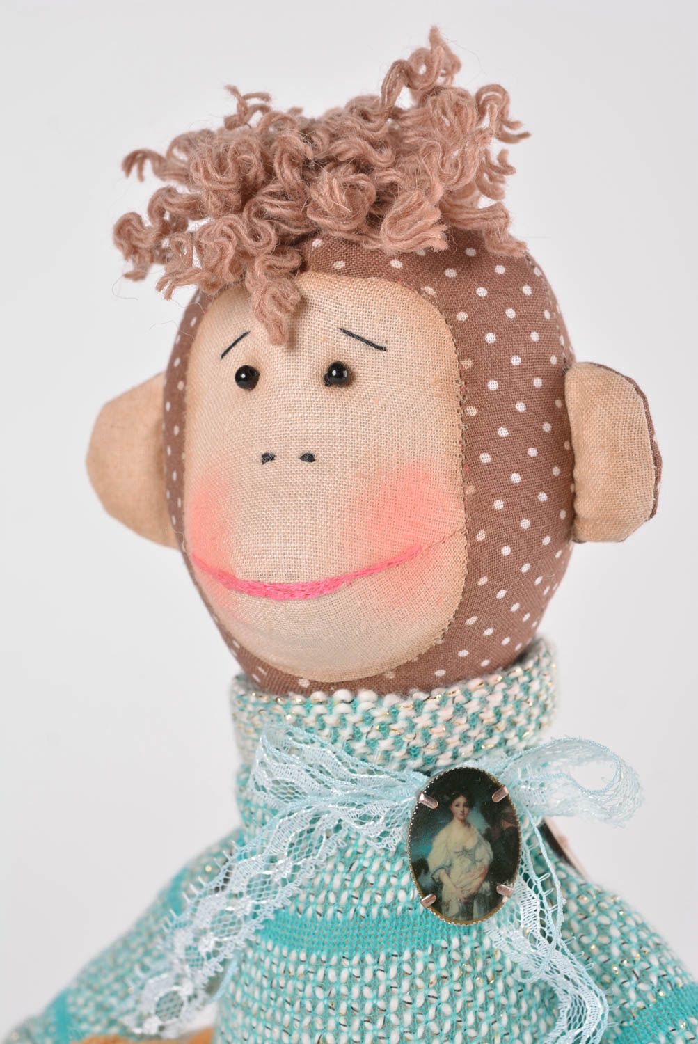 Poupée singe faite main Jouet pour enfant tricot lin laine Cadeau original photo 4
