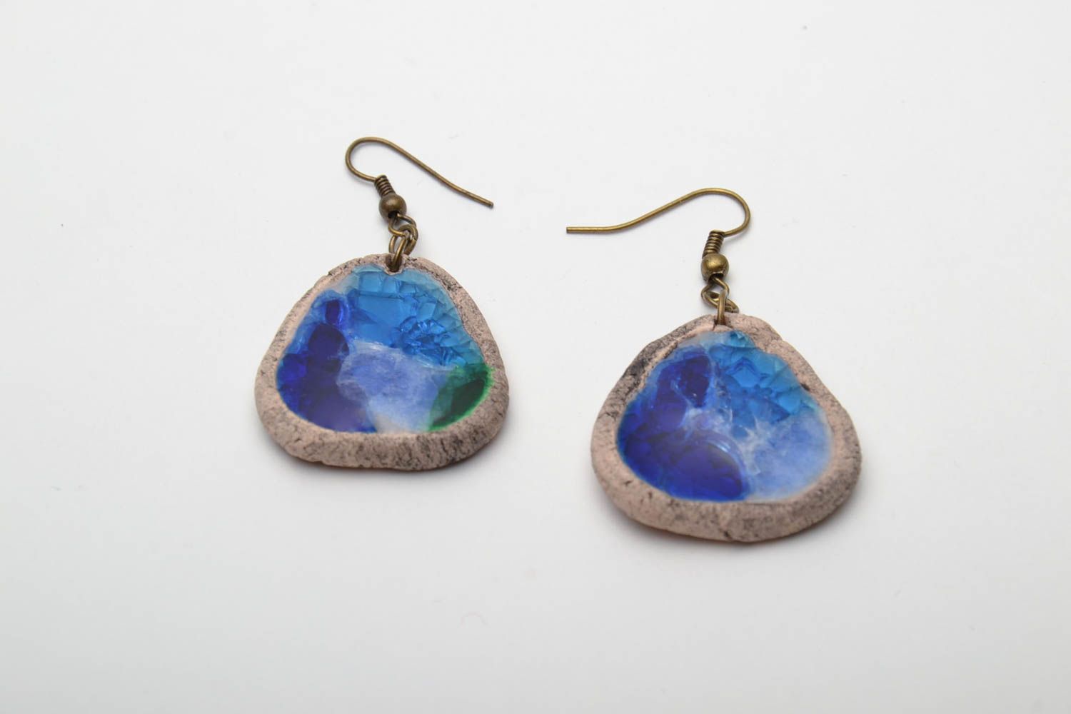 Ceramic earrings with fusing glass and painting photo 2