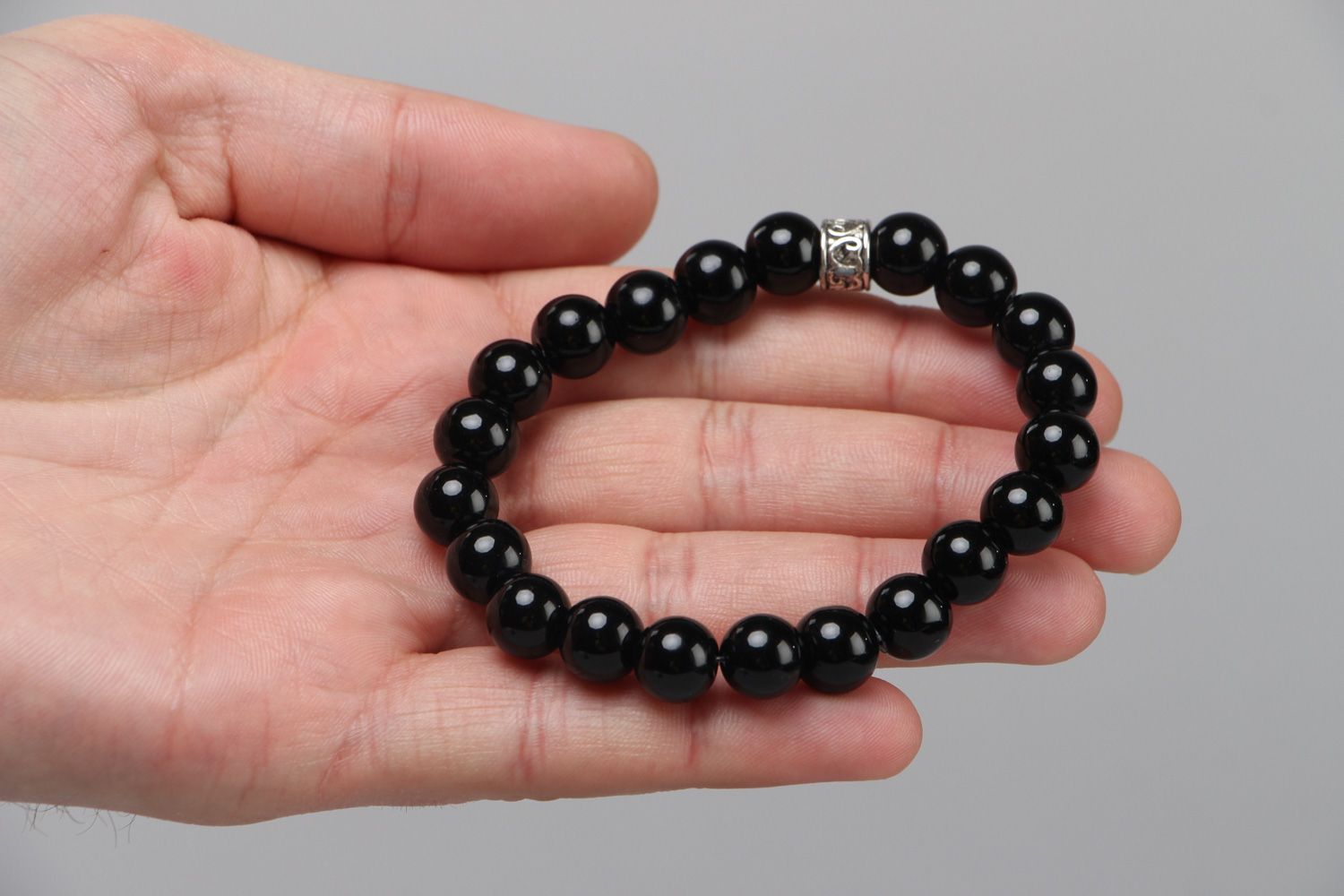 Stylish handmade black gemstone bracelet with agate photo 3