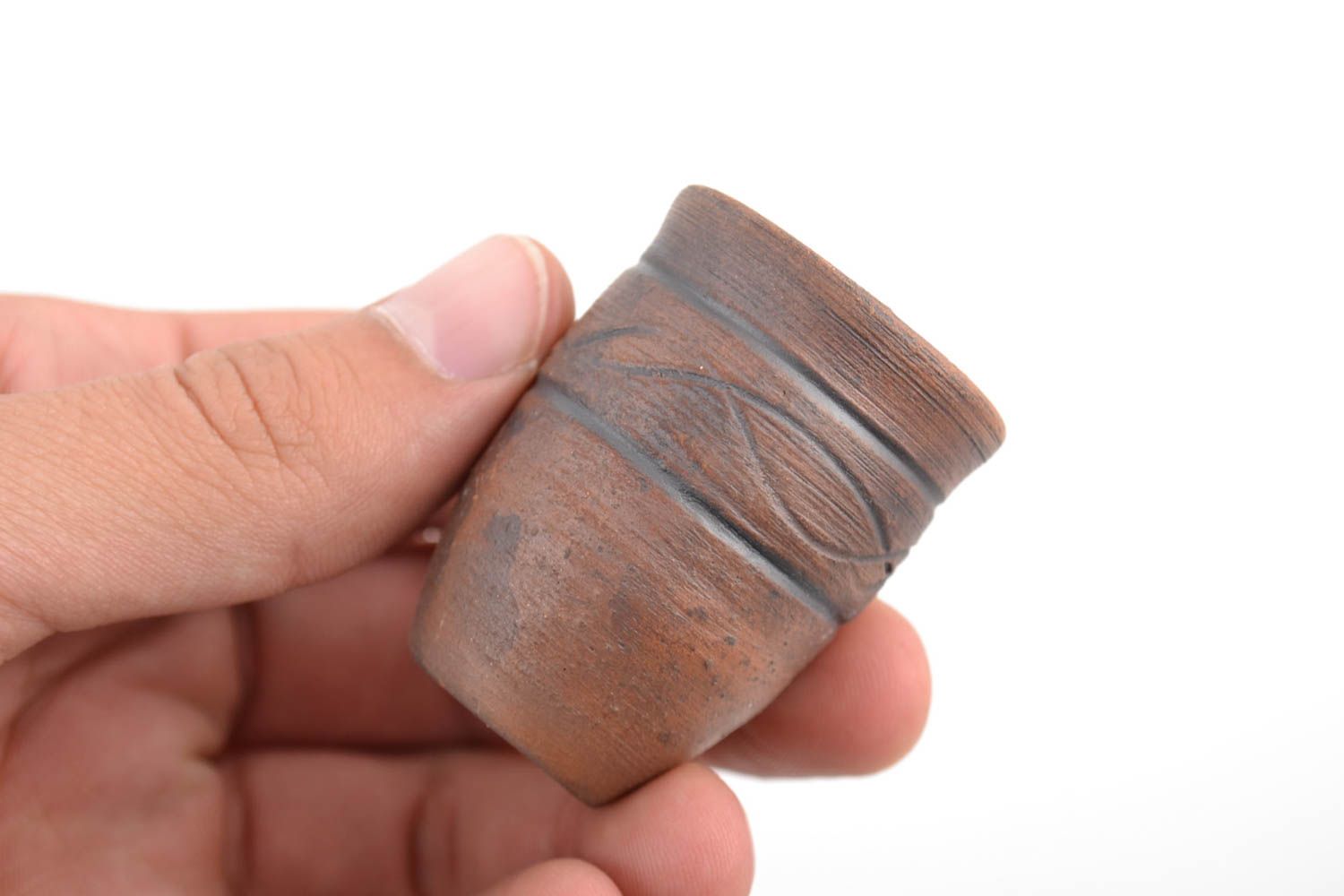 Красивая глиняная чашка для кальяна в технике молочения ручной работы коричневая фото 2