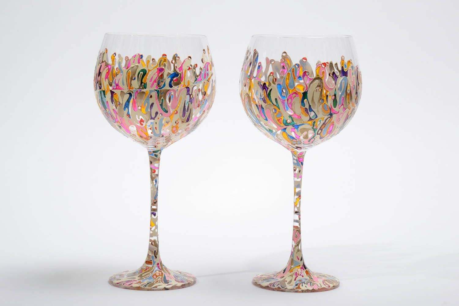 Стеклянные бокалы с витражной росписью ручной работы набор из двух штук 700 мл фото 2