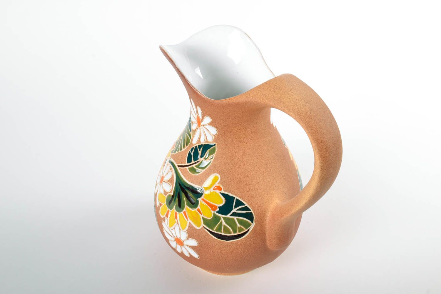 100 oz ceramic water pitcher with handle and floral design in beige, yellow, green colors 4 lb photo 4