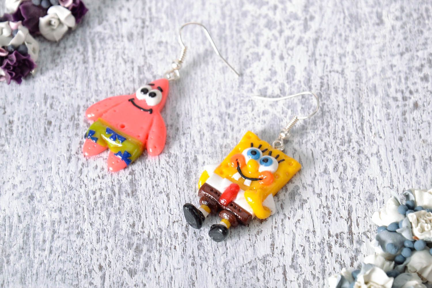 Funny polymer clay earrings photo 1