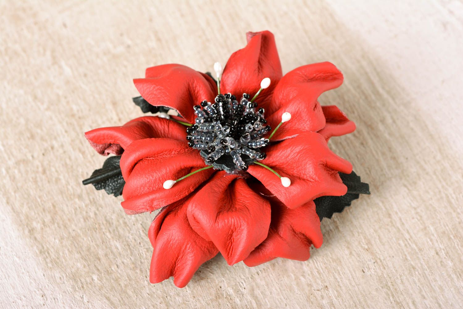 Handmade leather brooch flower brooch flower hair clip leather accessories photo 1