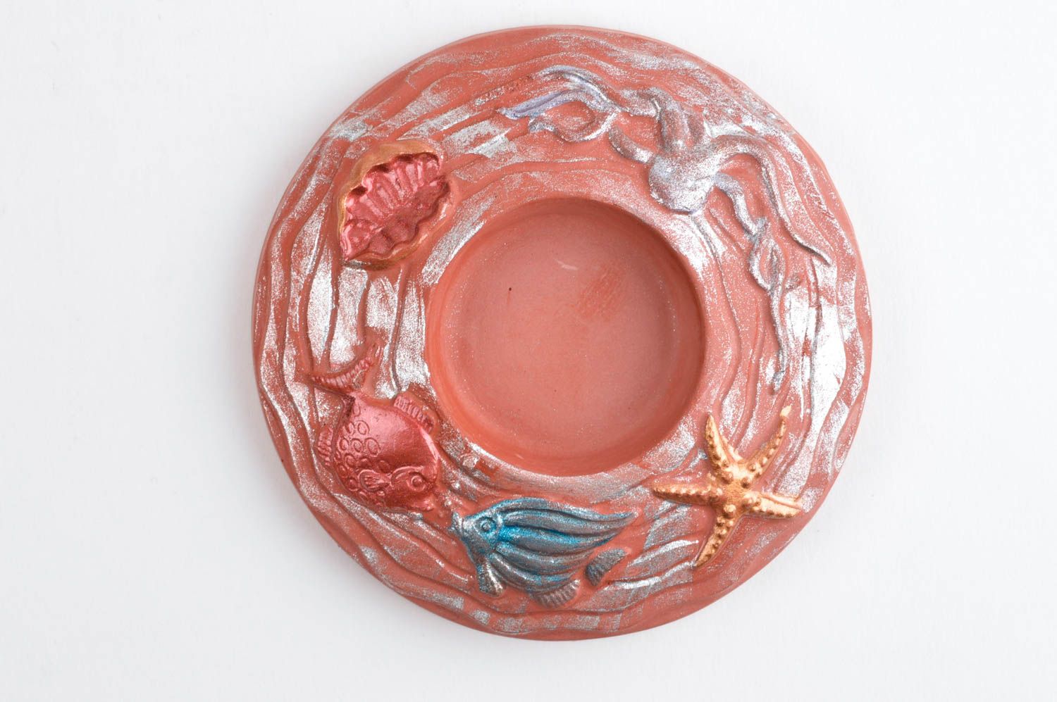 Terracotta color hand-painted flat one tea light candle holder for home décor 0,79 inches photo 4